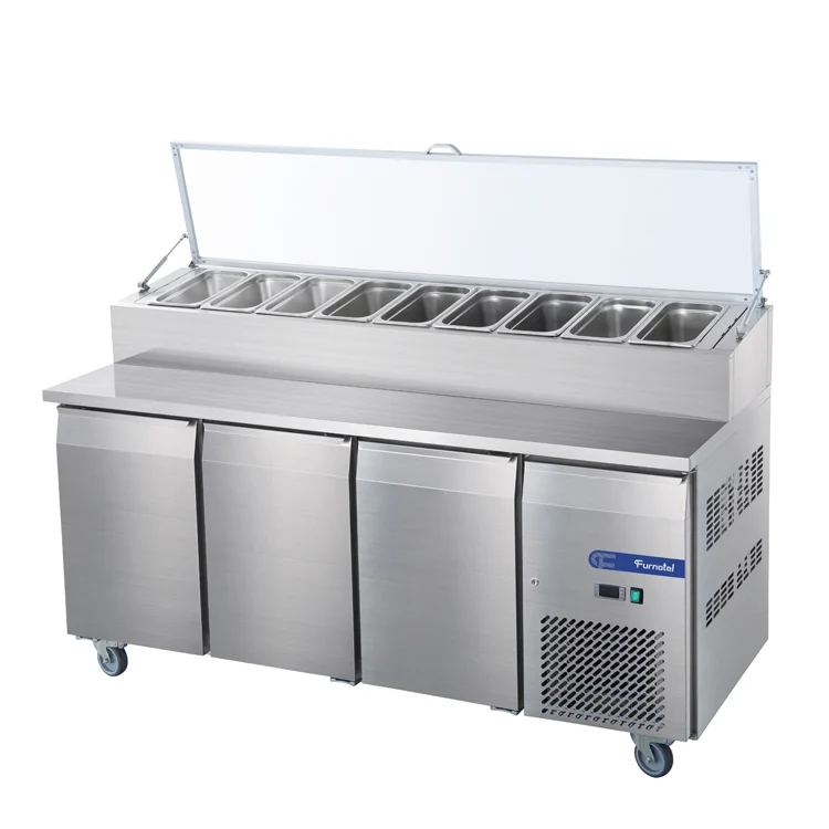 FURNOTEL Stainless Steel 2 Doors Salad Bar Refrigerator /1360mm Salad Prep Counter