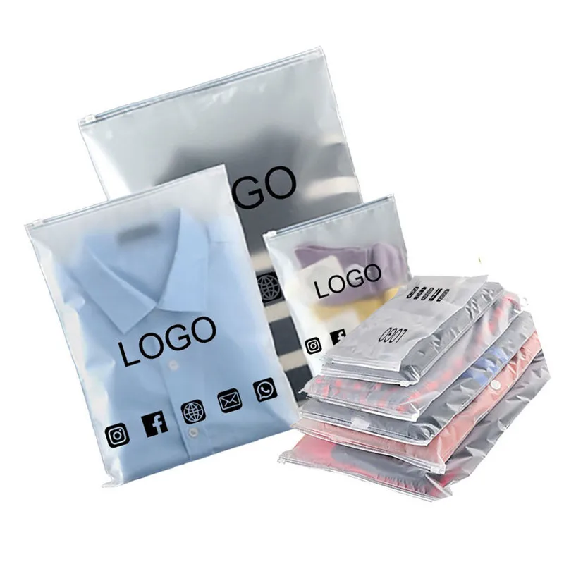 Printed Logo Resealable Poly CPE Clothing T-Shirts Bags Custom Frosted Zipper Plastic Packaging Zip Lock Bag for Garments