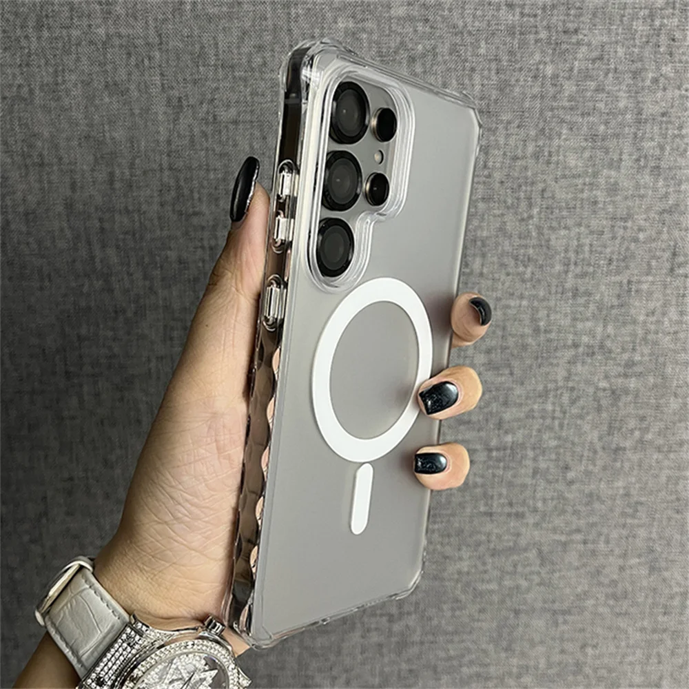 Für Magsafe Rüstung Welle Lockige Nicht-Slip Stoßstange Telefon Fall Für Samsung S24 S25 Ultra S23 Plus Luxus Drahtlose Ladung mattierte Abdeckung