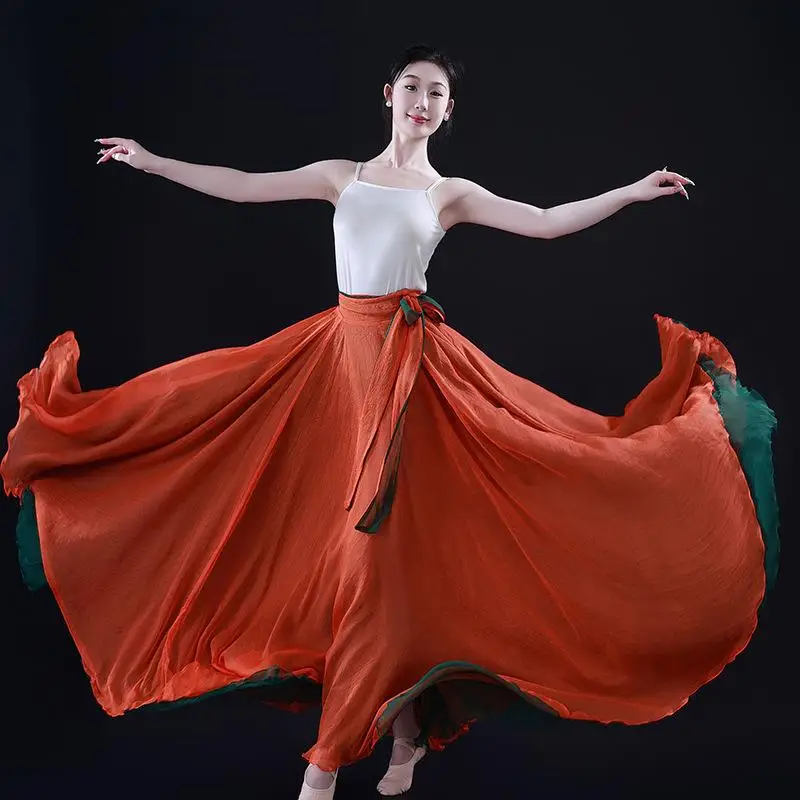 720 Degree Big Swing Dance Skirt Chiffon Tencel Long Skirt Ballet Belly Dancer Practice Wear Women Gypsy Flamenco Skirts