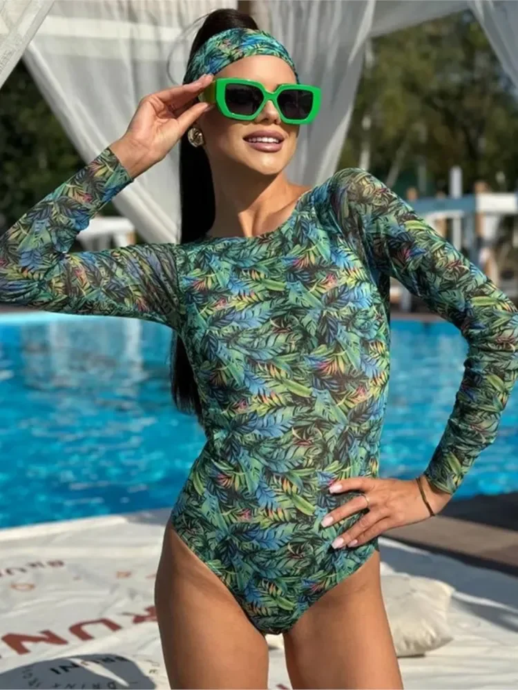 Mesh Hohe Taille Sexy Badeanzug Frauen Sommer Badeanzug Bikini Set Langarm Bademode Strand Schwimmen Anzug Für Weibliche Купа