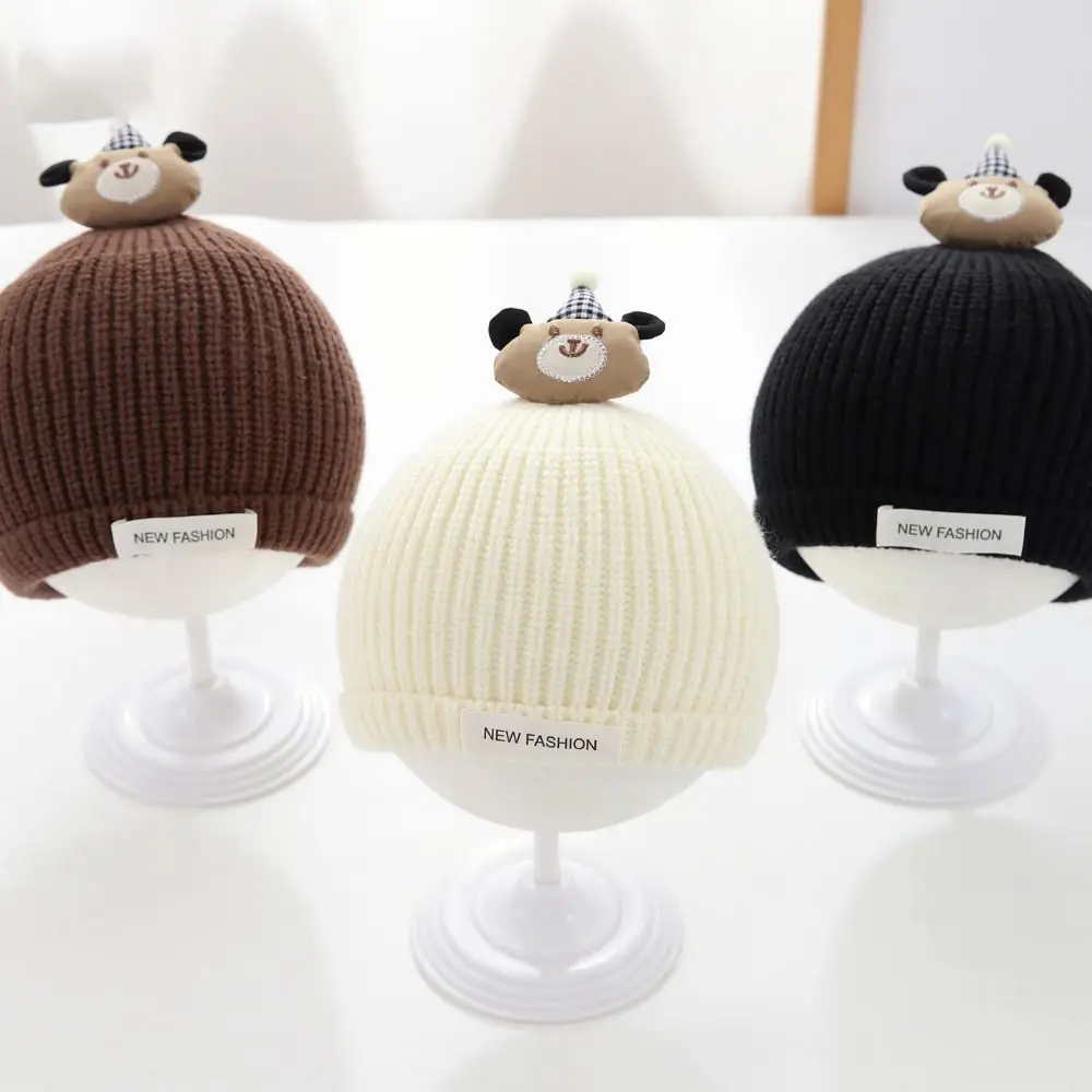 

Cartoon Bear Winter Baby Crochet Hat Breathable Cold-Resistant Toddler's Plush Knitted Hat Thermal Solid Color