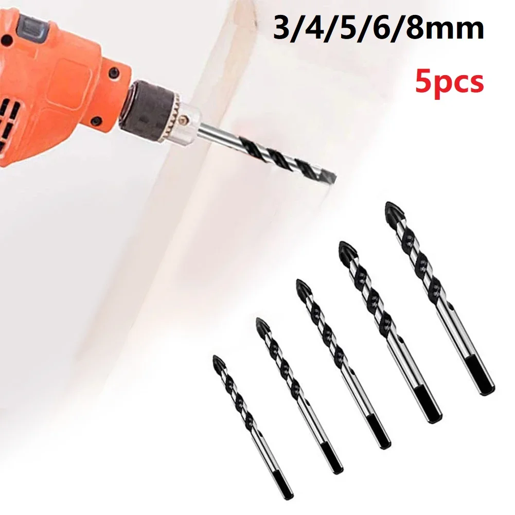 Triangular Handle Drill Bit Black Brick Concrete Cutting 5PCS For Porcelain Glass Tile Tungsten Carbide Steel New