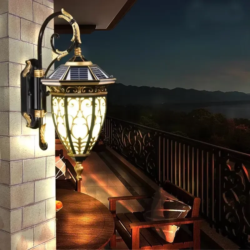 Modern Aluminum Outdoor Wall Lamp Solar Powered LED Light for American Garden Patio Decor Waterproof Exterior Sconce Fixture