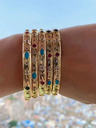 Fashion Gold Plated Bangle Women Jewelry Gift Colorful Rainbow Stone Zircon Bracelet