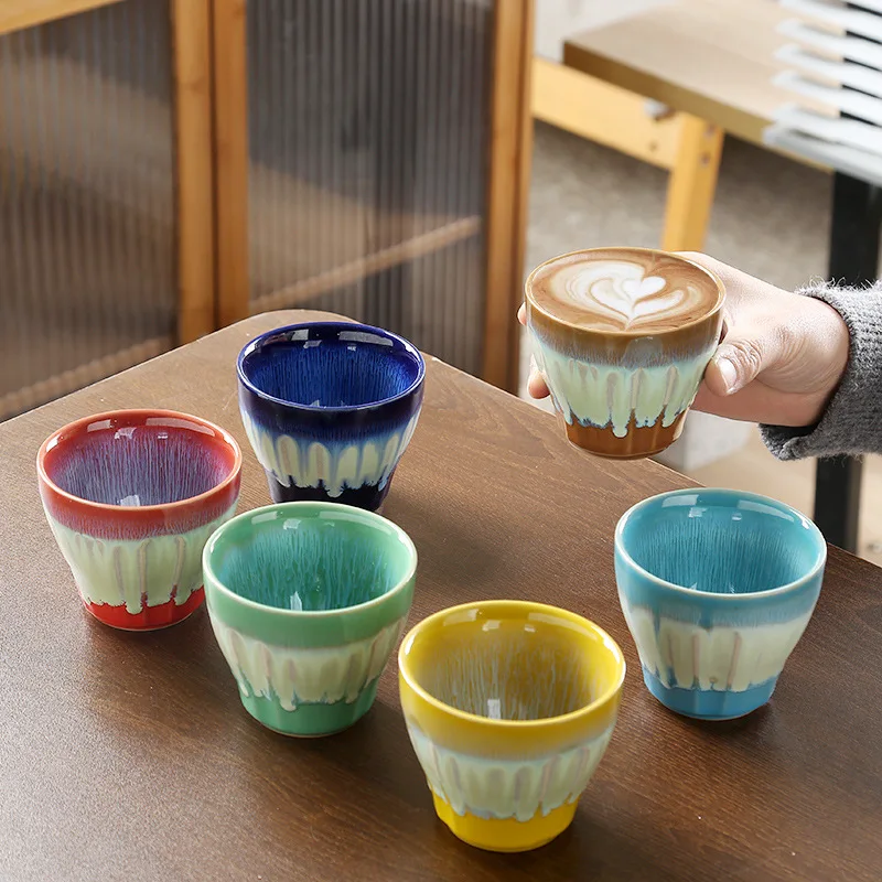 Handgefertigte Keramik-Kaffeetasse mit kristalliner Glasur, luxuriöses mattes Finish für Latte Cappuccino, moderne Heim- und Bürogebrauch aus der Mitte des Jahrhunderts