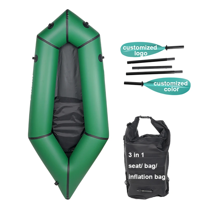 Glue-free Customized Logo Inflatable Cheap Pack Raft Ultralight TPU Packraft With Fiberglass Paddle