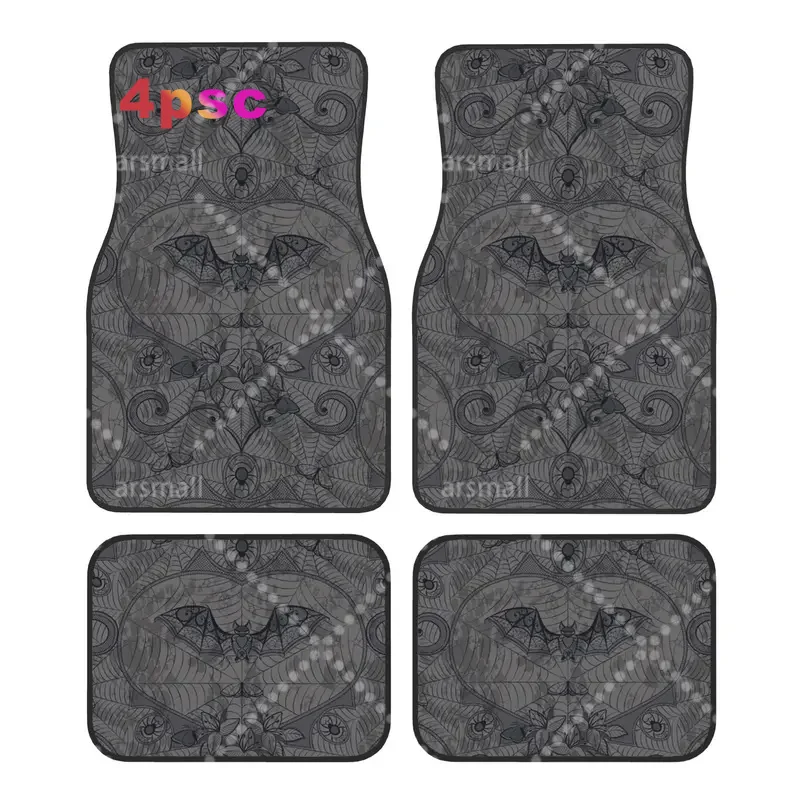 Halloween Witch Bats Car Floor Mats of 4 Pieces Crystal Velvet Gothic Halloween Lace Universal Car Front Rear Carpets Foot Mats