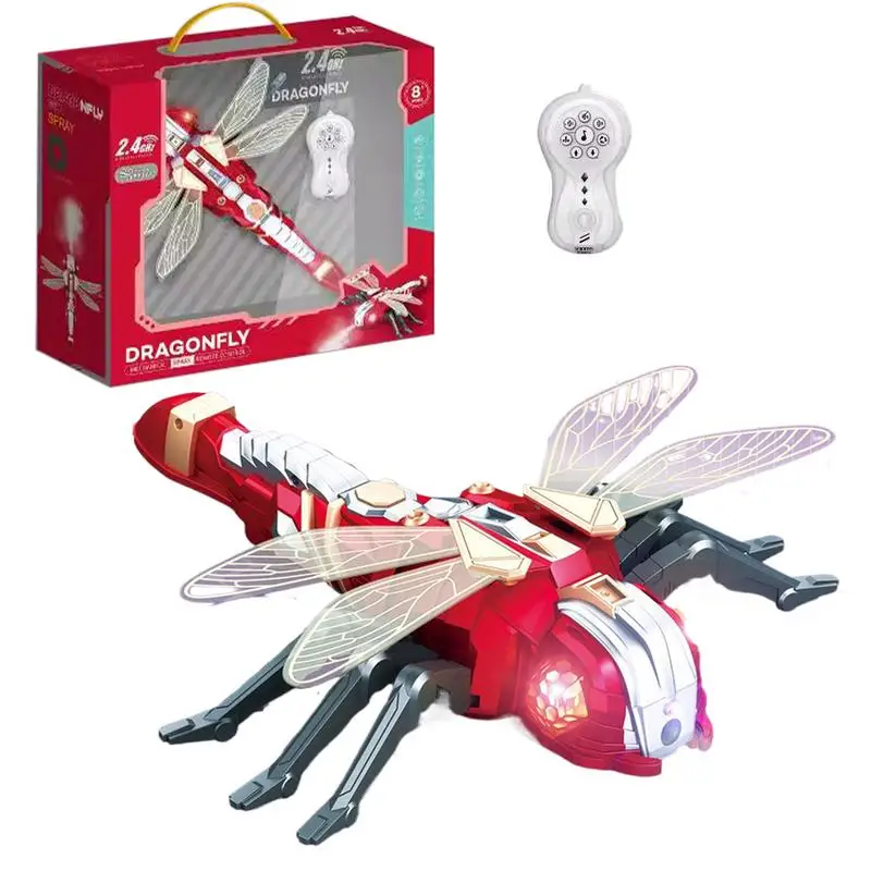 Remote Control Dragonfly 2.4 Ghz RC Dragonfly Toy For Kids Robot Dragonfly With Spray And LED Lights RC Realistic Musical Bot