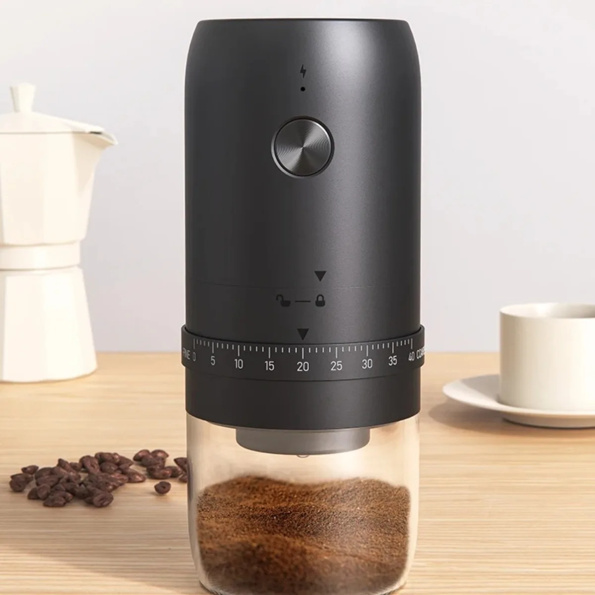 USB Electric Coffee Grinder Portable 40 Gears External Adjustable Rechargeable Mini Coffee Machine Household Home Use