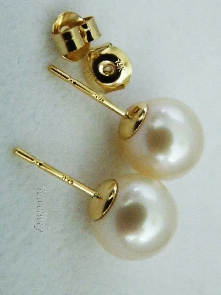 Perfect Round Pearl Earrings AAA+9-10mm 10-11 mm 11-12 mm White Japanese Round Pearl Earrings 14K Gold-