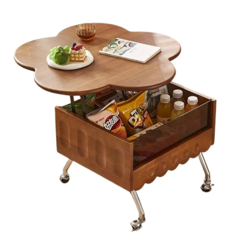 Meja Kopi Retro Prancis Kayu Solid Penyimpanan Mewah Aksesoris Dekorasi Meja Samping Hemat Ruang Unik Meubles Furnitur