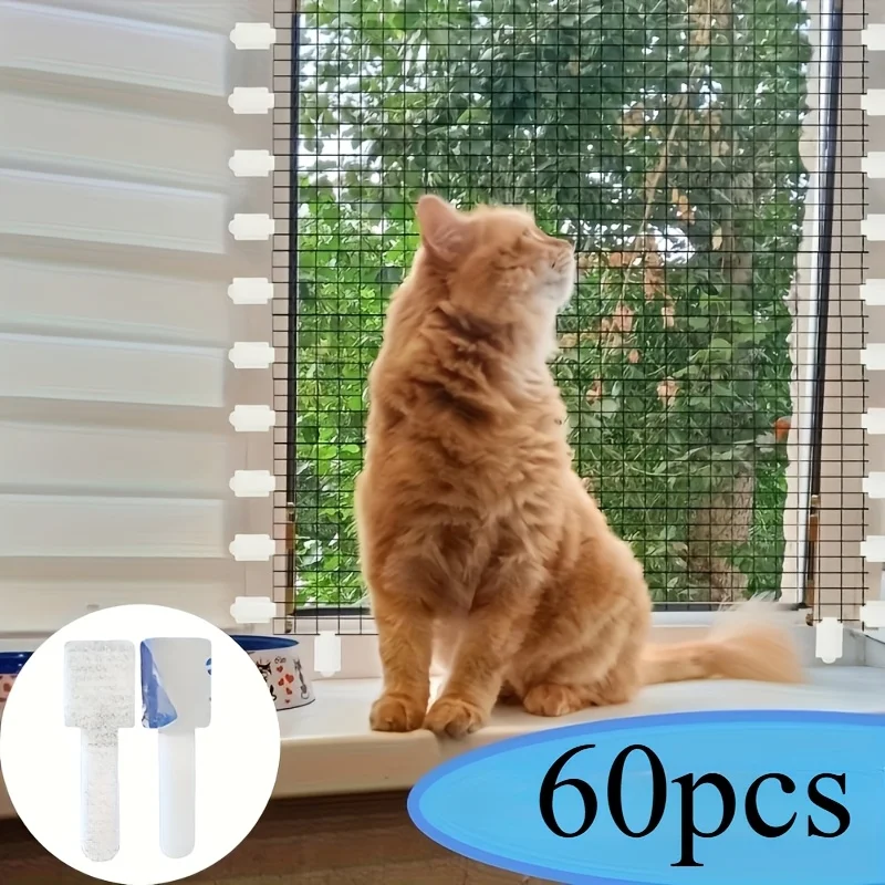 60 crochets adhésifs d'extérieur pour filets anti-chats de balcon et terrasse - Sans perçage, modèle de 3 mètres, résistant aux intempéries