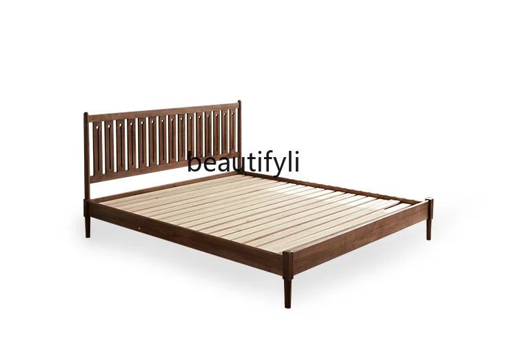 Solid Wood Bed Nordic 1.5 Single Master Bedroom 1.8 M Double Bed Black Walnut Wooden Furniture