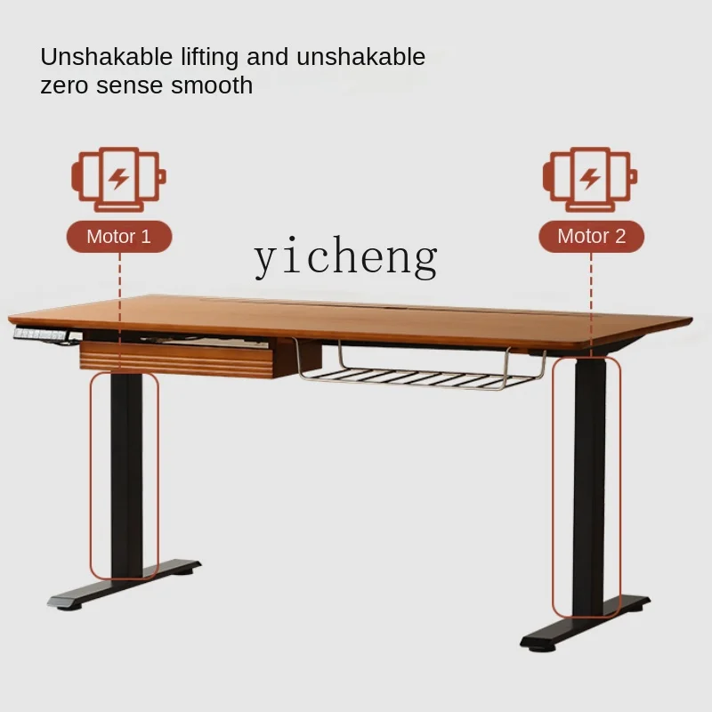 Zc Player Lifting Desk Solid Wood Electric Lifting Table Vintage Furniture Double Motor Study Desk