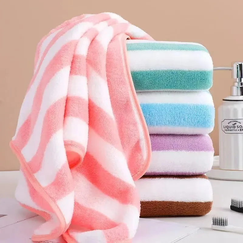 

Coral Fleece Absorbent Towel Face Wash Striped Towel Breathable And Not Easy To Shed Hair Household Shower Towe Wholesale Towel