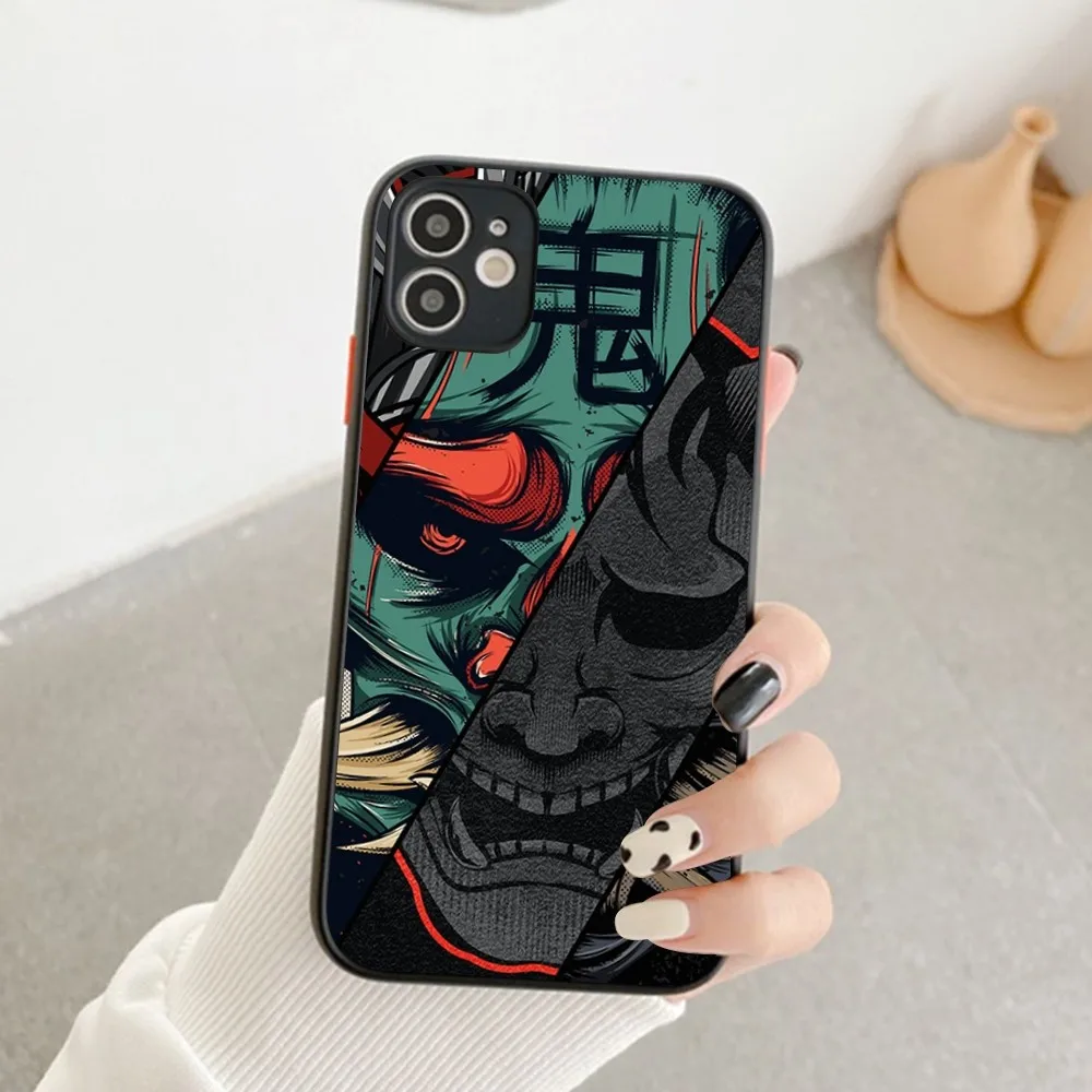 Japan Samurai Oni Mask for iPhone 14 11 12 13 Mini Pro Max 8 7 Plus X XR XS MAX Translucent Matte Cover