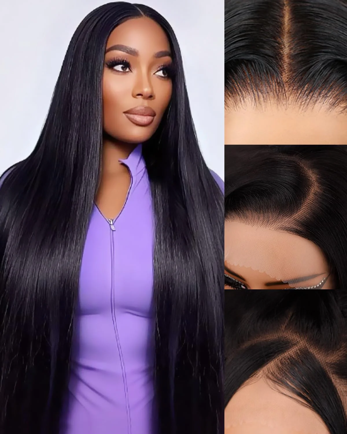 Long Black 13x4 Lace Front Wig Human Hair Bone Straight 13X6 Transparent HD Lace Closure drawstring Wig Cap Human Hair pre plucked Black Hair Dye Wigs for Women Middle Part Heat Resistant Natural Hair for Party Full Black Wigs for Girls