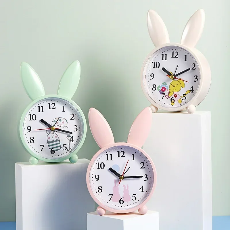 Cartoon Rabbit Alarm Clock Bedroom Bedside Decoration Simple Mute Small   Student   Gift