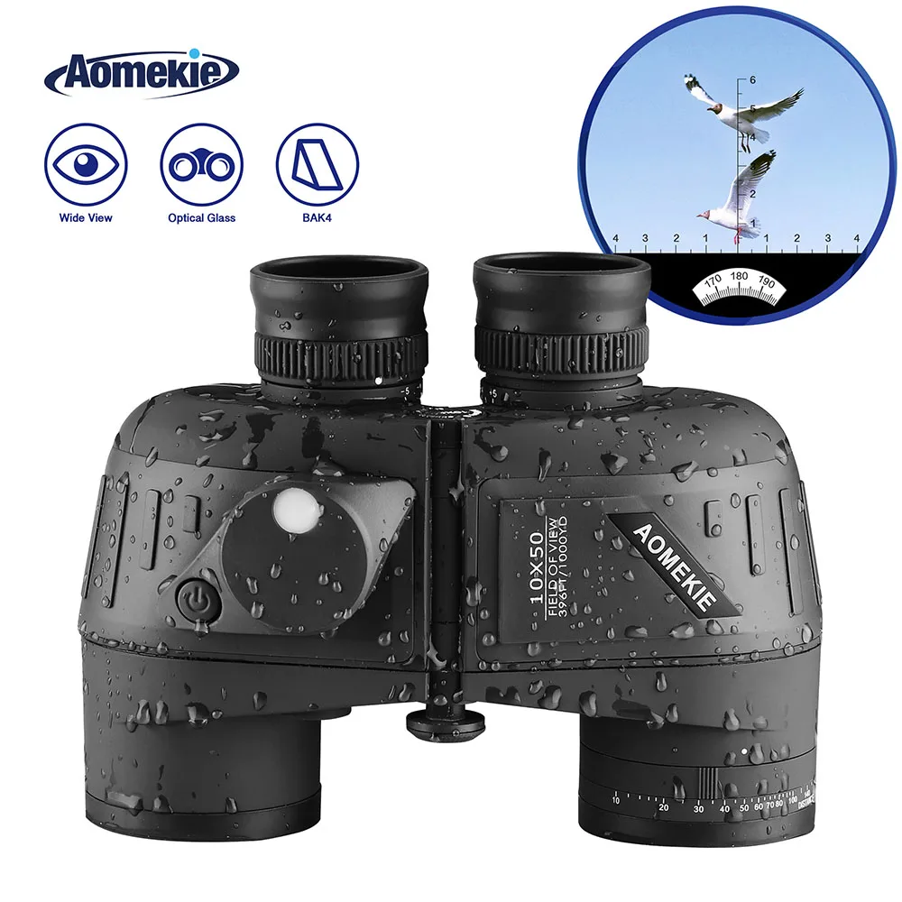 10x50 Binoculars for Adults Marine Military Binoculars Waterproof W/ Rangefinder Compass BAK4 Prism FMC Lens for Hunting Boating