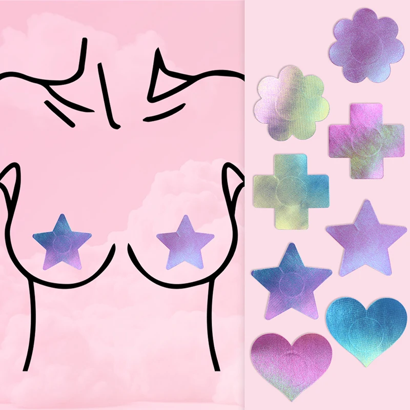 OY الليزر التدرج اللون الحلمة يغطي المتاح غير مرئية ذاتية اللصق تنفس فطائر اللحم الساتان الصدرية ملصقات الإناث النساء #1