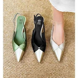 Women's Sandals Summer New Low Heel Pointy Embroidered Buckle Bao Toe Slippers Fashion Temperament Professional Stiletto Sandals