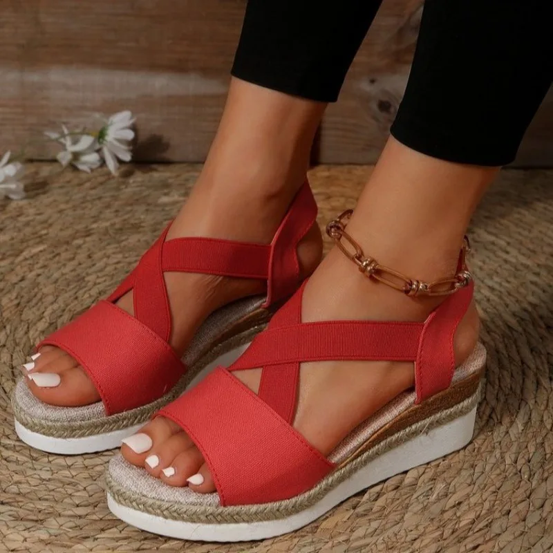 Sandalias De Cuña Con Plataforma Y Punta Abierta Para Mujer, Zapatos Informales Retro Para Exteriores, Verano, 2024