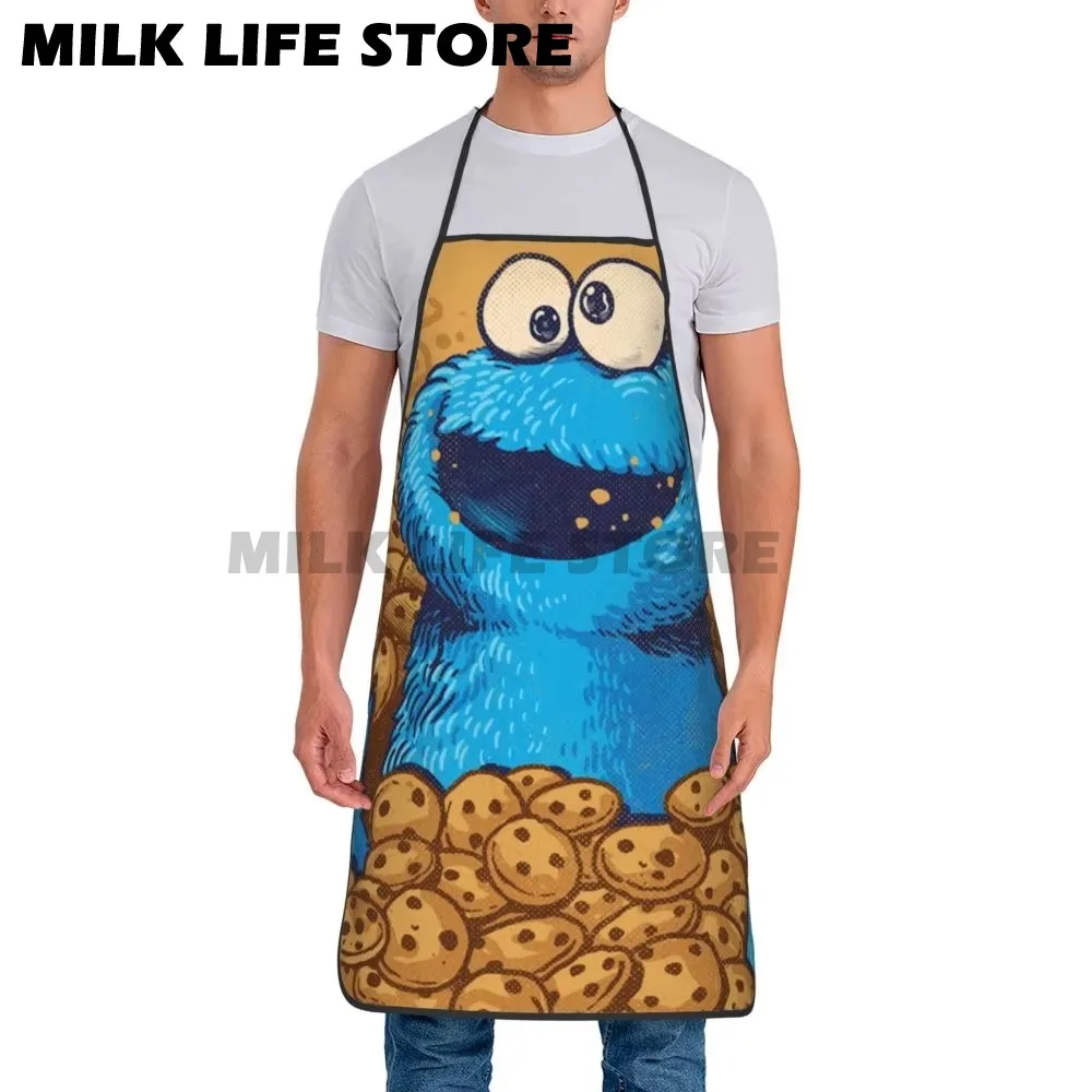 Cookie Monster Apron Chef Cooking Cuisine Baking Tablier Sleeveless Bib Kitchen Cleaning Aprons for Women Men Adult Painting