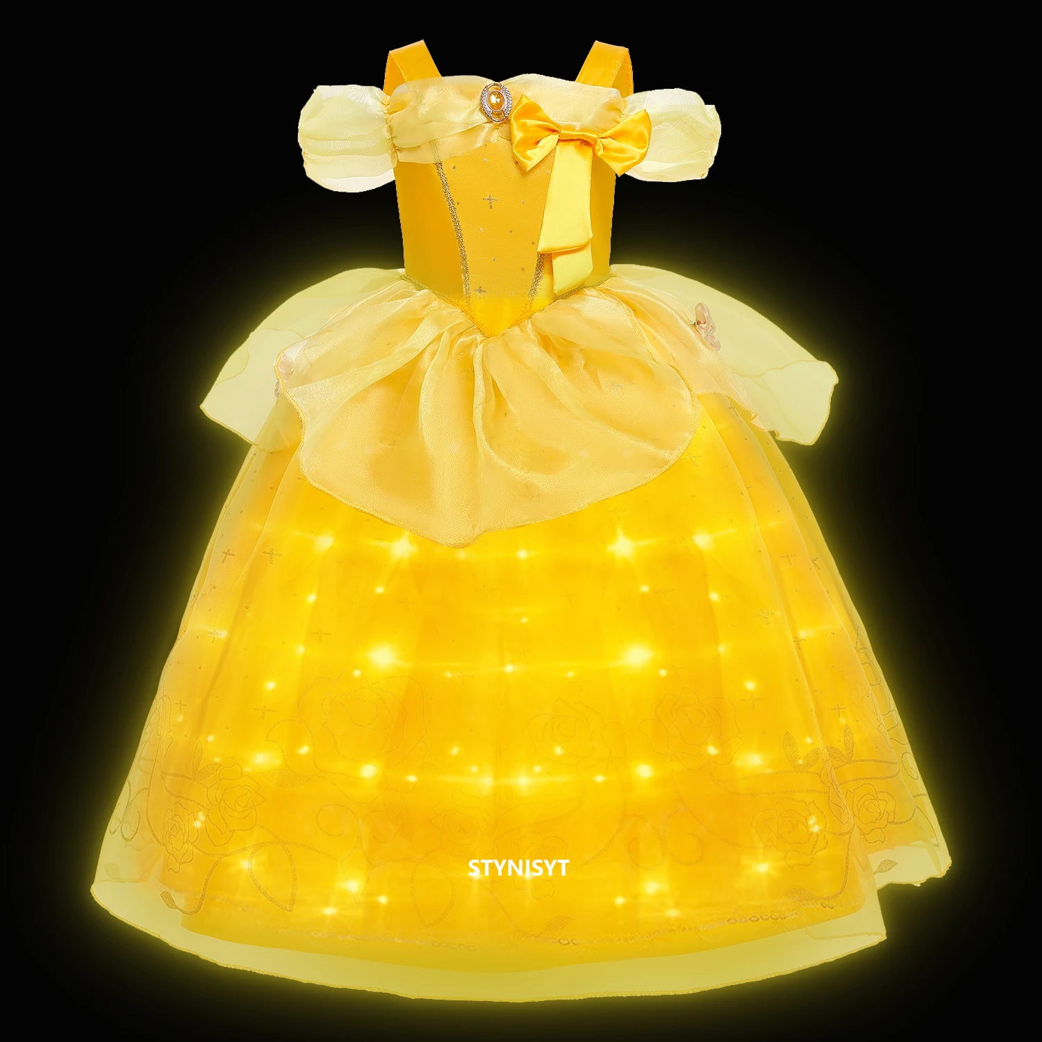 Girls Belle Princess Dress LED Light Up Kids Summer Cosplay Costume Beauty and the Beast Clothing Birthday Party Gift