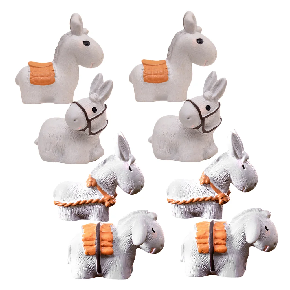 8 Pcs Mini Donkey Figurines Resin Cute Small Plush Toy Vintage Farm Decor Tiny Animal Models Lightweight Realistic