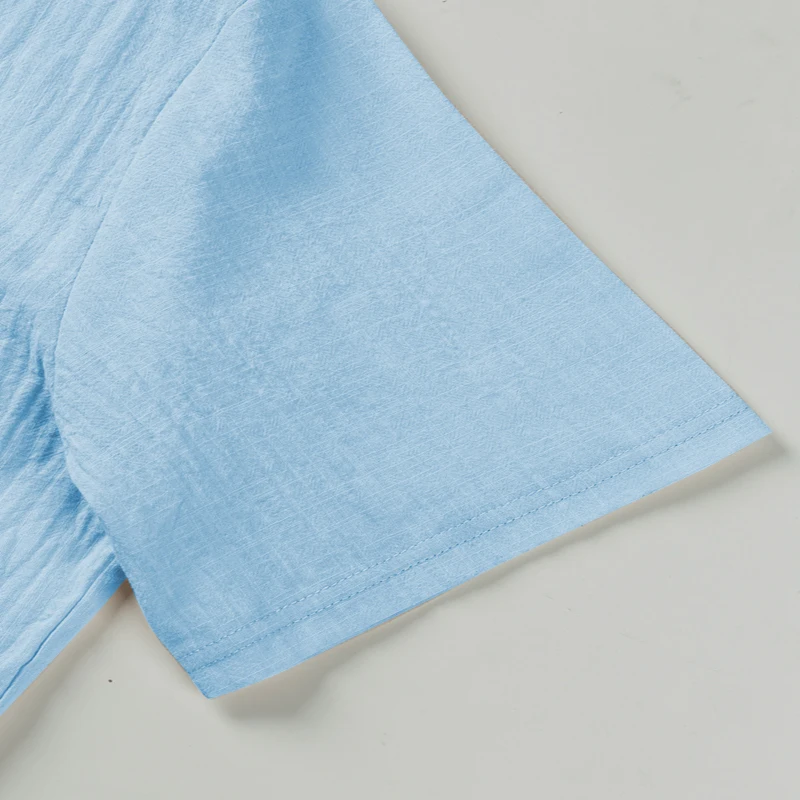 Herren-Henley-Shirt mit Stehkragen, Kurzarm, Baumwoll-Leinen-Mischung, Brusttasche, Atmungsaktiv, Sommer, Alltag, Reise, Strand, Freizeit-Oberteil – Detail 7