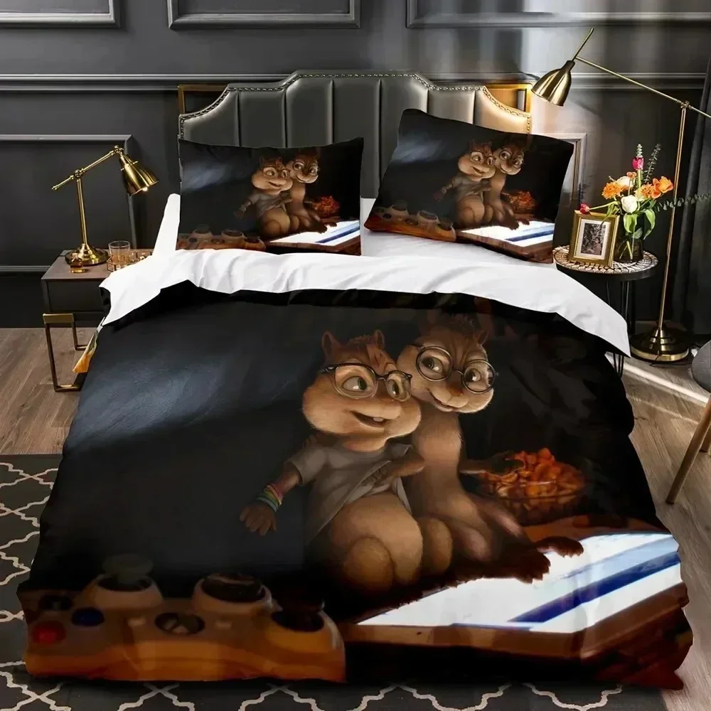 Luxury New 3D Print Cartoon Chipmunks Alvin Bedding Set Duvet Cover Bed Set Quilt Cover Pillowcase king Queen Size Boys Adult