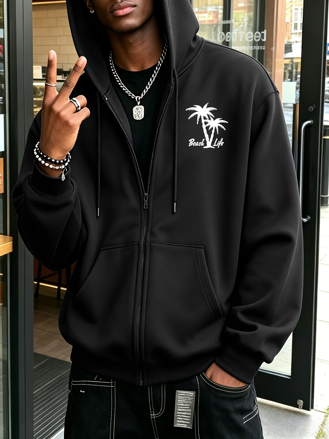 Palm Tree Beach Life Graphic Printed Mens Zip Up Fleece Hoodies Warm Winter Athletic Sportswear Sweatshirt Loose Workout
