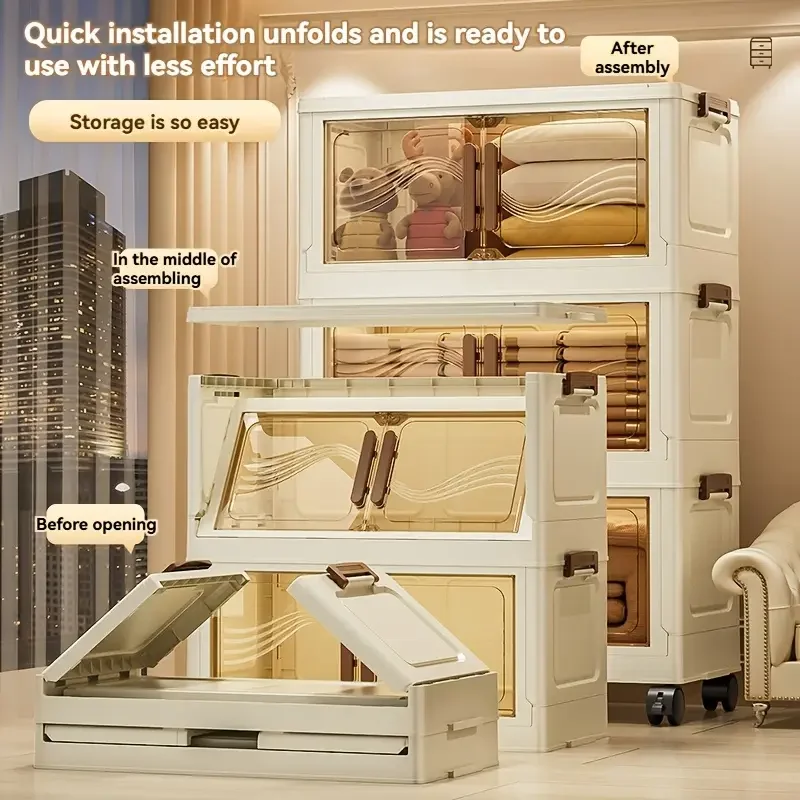 Foldable Storage Box with Clear Door Durable Easy-to-Assemble Organizer for Clothes Books Toys Ideal Clear Storage Solution