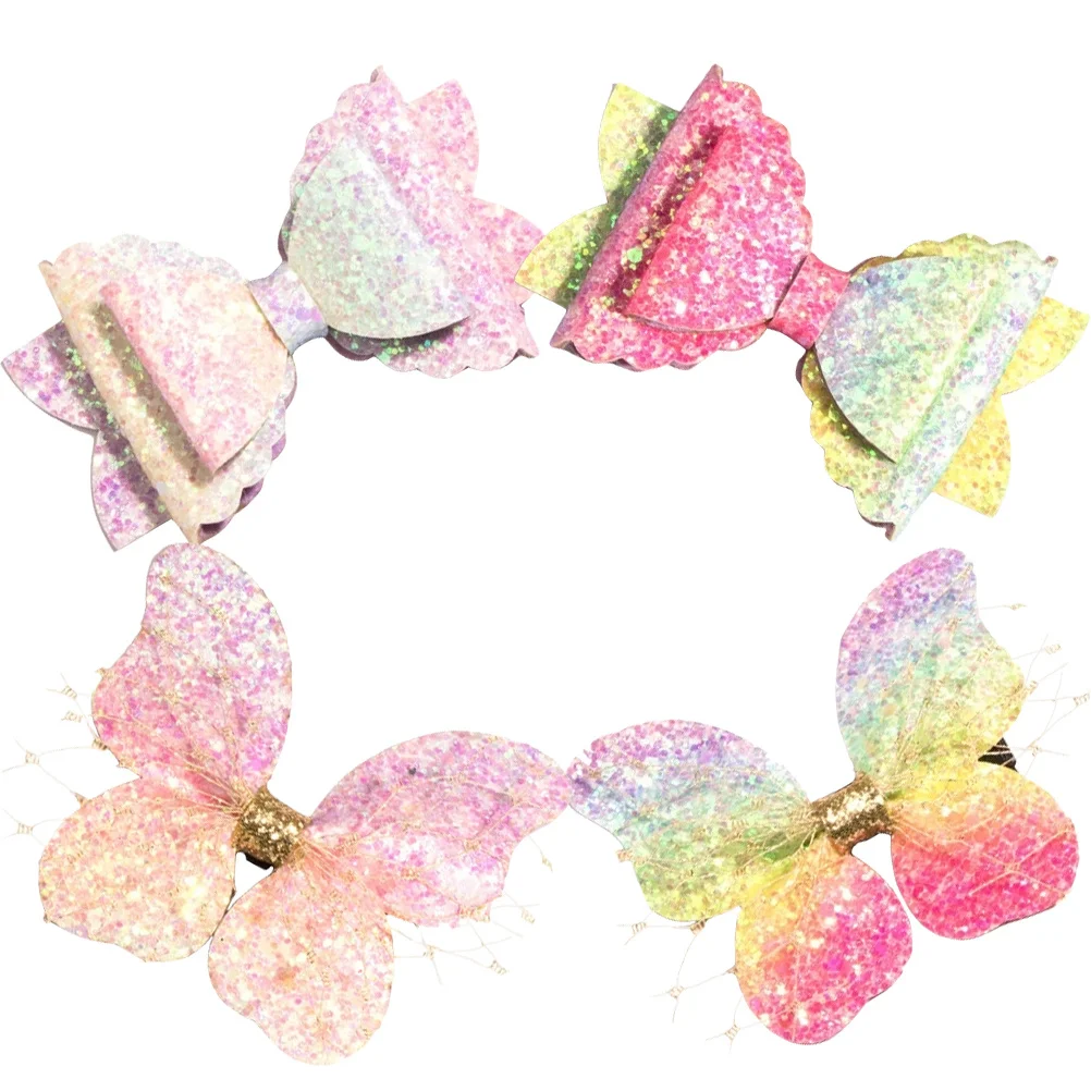 4 قطع من مشابك شعر الأطفال على الطراز القديم على شكل فيونكة وفراشات ودبابيس شعر صغيرة هدية عيد ميلاد وإكسسوارات شعر للفتيات الصغيرات