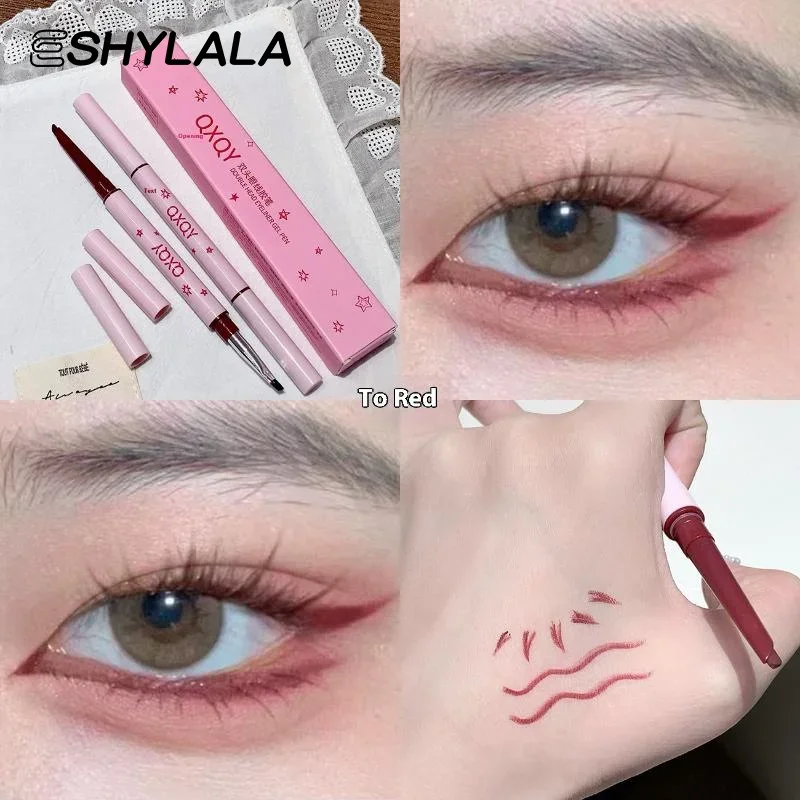 Caneta delineadora de cabeça dupla 2 em 1, natural, fosco, deitado, bicho da seda, delineador em gel, duradouro, preto, marrom, maquiagem para os olhos, ferramentas cosméticas