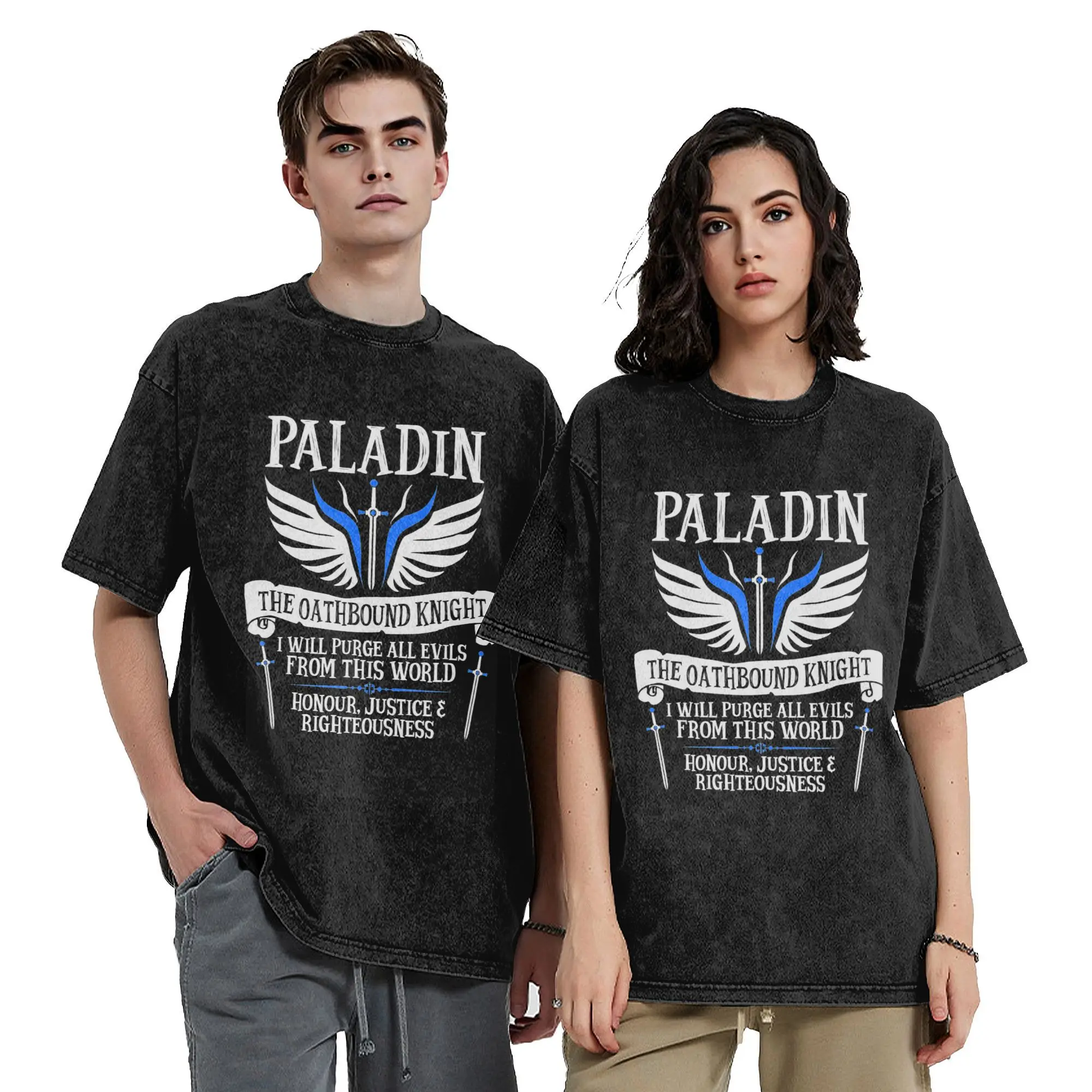 Paladin The Oathbound Knight Vintage Washed T Shirt for Men Women Pure Cotton T-Shirt O Neck Dungeon And Dragon Clothes Gift