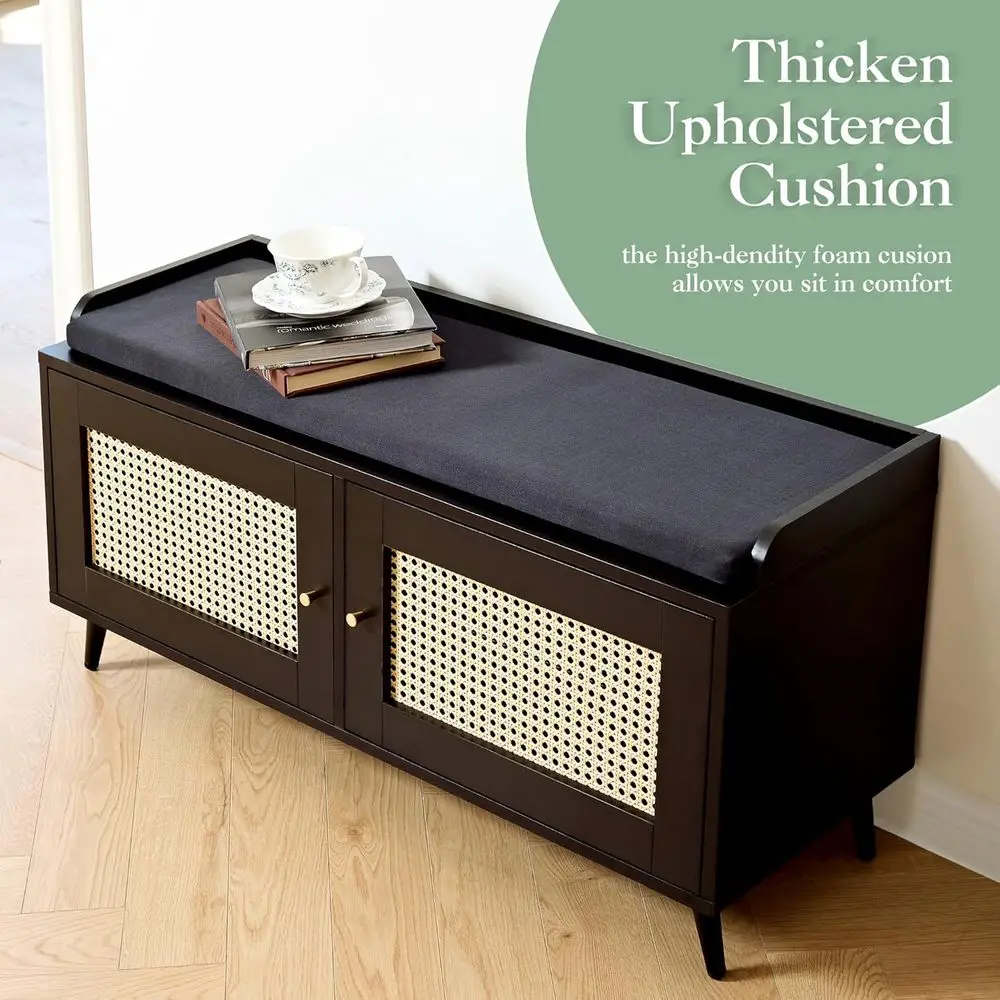 パッド入りシートシューズ収納キャビネット、39.3W x 13.8D x 18.9H、家庭用2ドア玄関家具