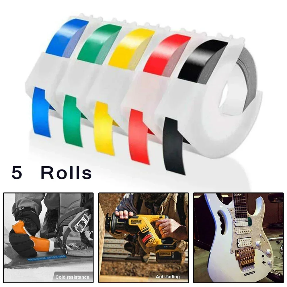 5 peças para dymo 3d fita em relevo 9mm fita de etiqueta compatível para impressora motex para dymo maxi 1755 etiquetador
