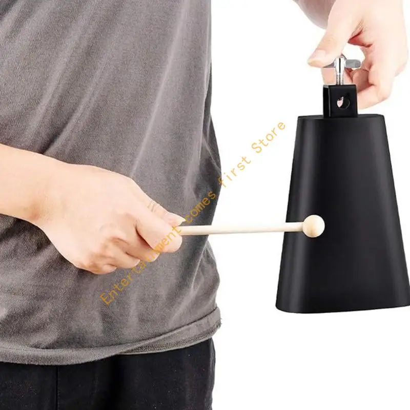 Rhythm Practice Cowbell Set with Adjustable Drum Hoop Clamp and Wooden 7 Inch Metal Accessory for Band Class 55KD