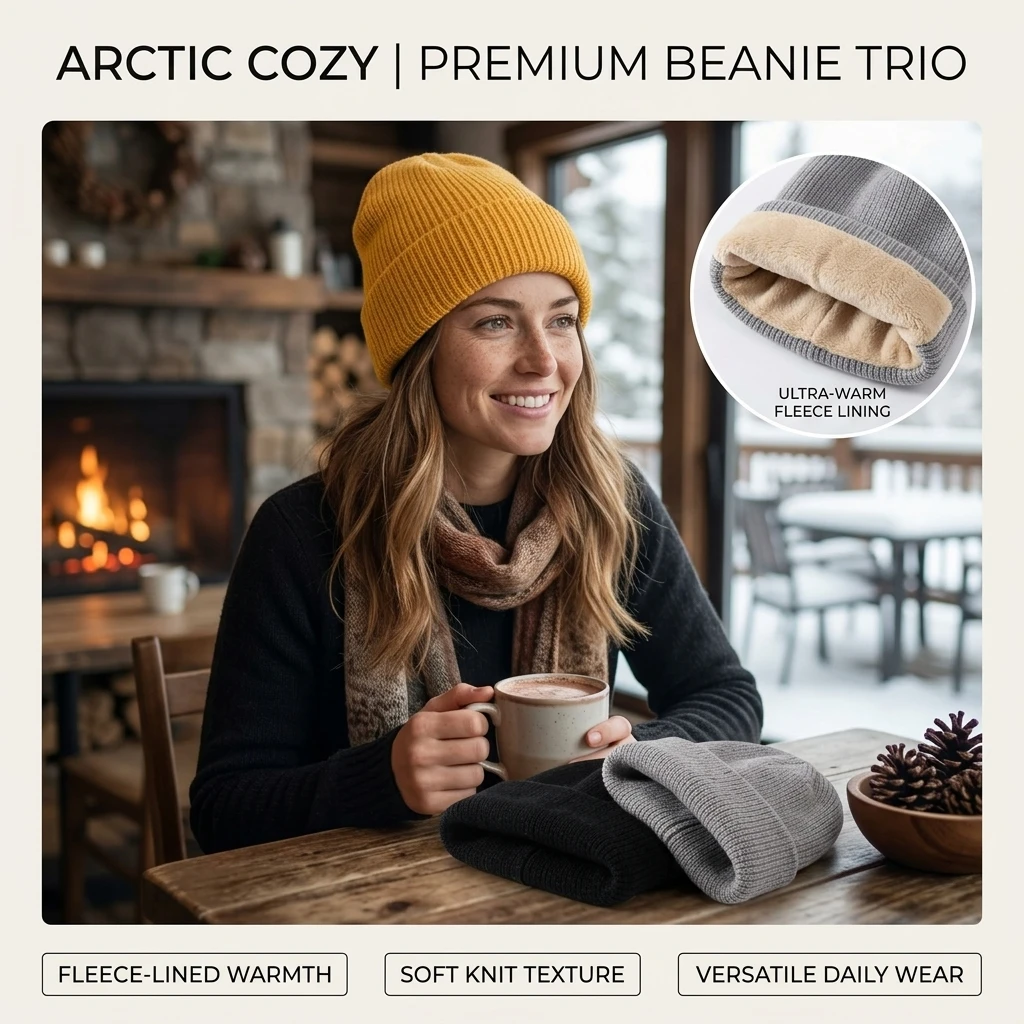 Autumn Winter Solid Color Thickened Warm Knitted Hat Fleece Lined Cold Weather Ear Protection Beanie Women Outdoor Cycling Cap