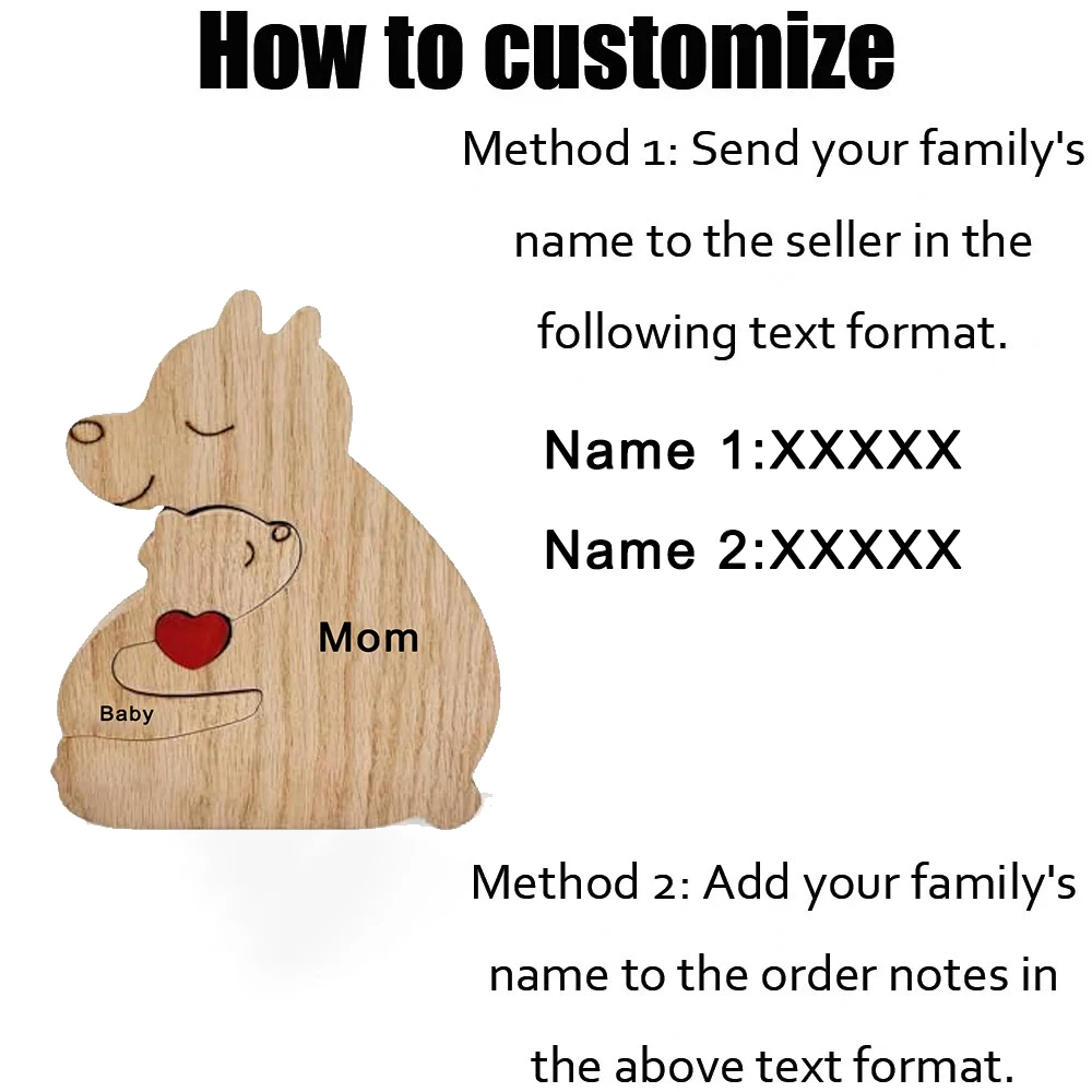 Single Mom Single Dad Birthday Gift Personalized Single Parents Bear Wooden Puzzle Animal Sculpture Decorative Free Engraving