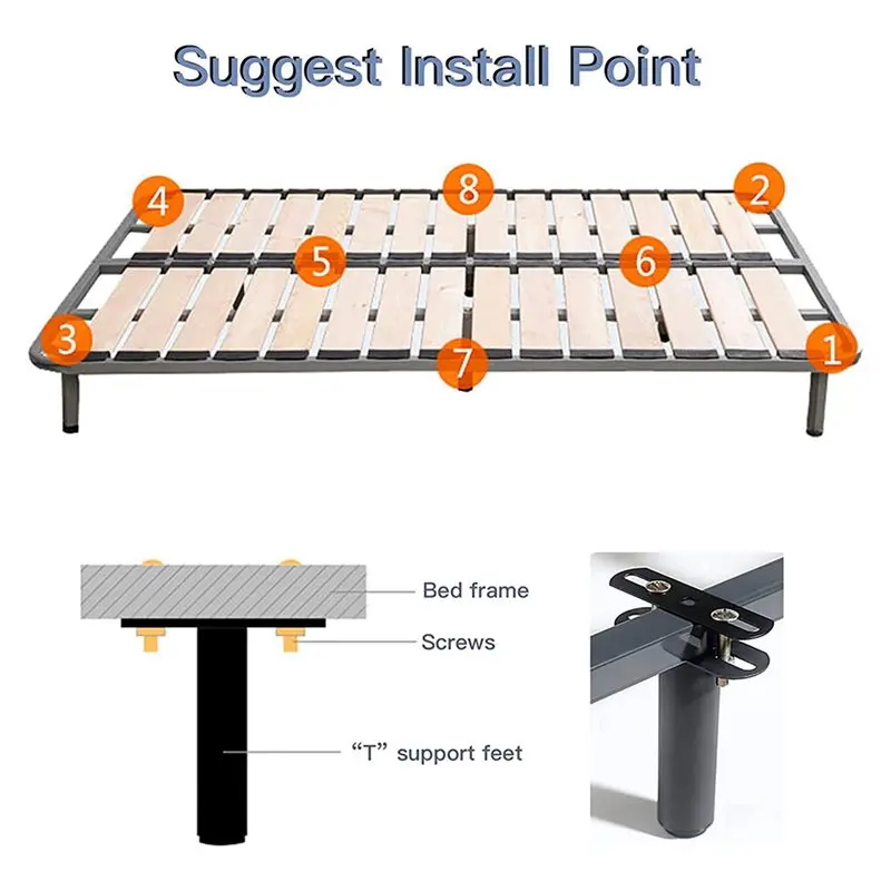 A34R 6 قطع أرجل إطار السرير، ساق دعم مركزية بارتفاع قابل للتعديل لإطار السرير، شريحة مركزية للسرير ساق دعم ثقيلة (4.7-8.67 بوصة) #4