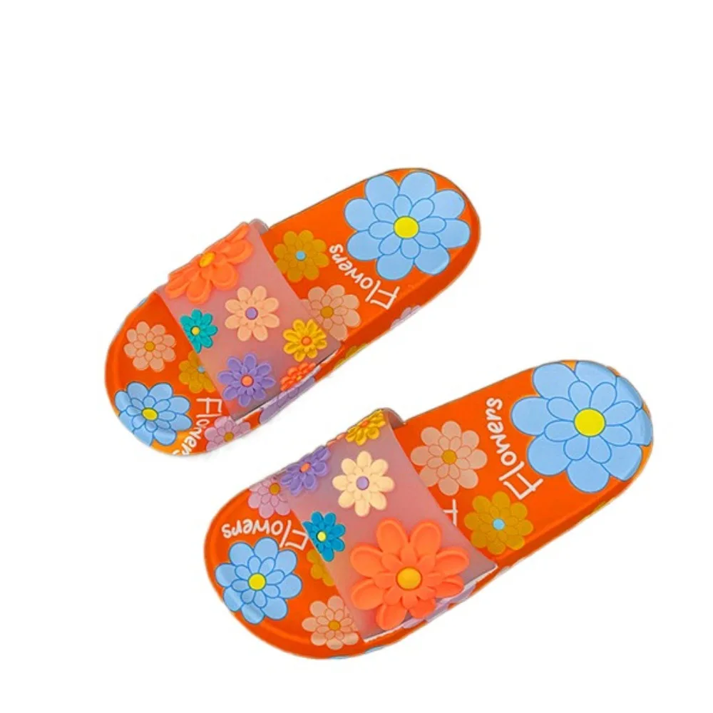 

Casual Anti Slip Flower Slippers Soft Soled PVC Flat Slippers Women Sweet Shoes Flower Slides Sandals Sea