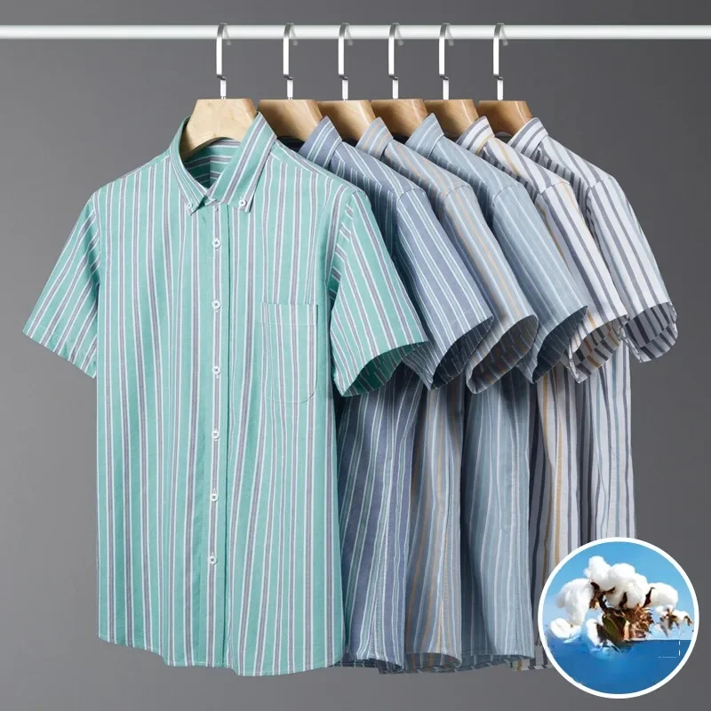 New in Shirt Summer 100% Cotton Short Sleeve Shirts Men Slim Fit Formal Plain Shirt Designer Plaid Korean   Popular Clothes