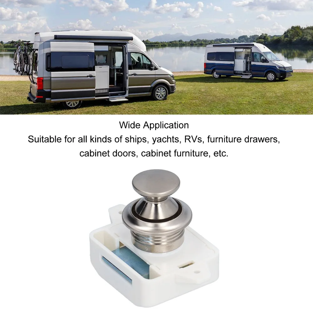 

Marine Grade Metal Push Button Latch Push Button Mechanism Door Knob Cabinet Catch Lock Camper Installation