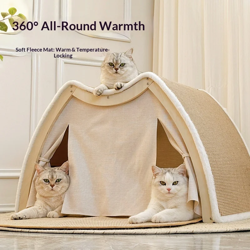 Cat Scratcher House Pet Tent Cozy Playing Cats Cave Bed Semi Closed Cat Nest for Pet Supplies Small