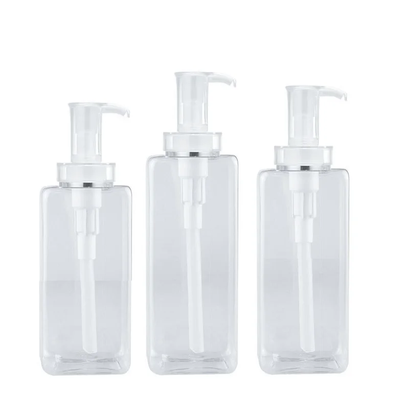 

10pcs Clear Plastic Bottle Square Cosmetic Refillable Empty Shampoo Lotion Pump Bottles 100ml 200ml 300ml 400ml 500ml 600ml