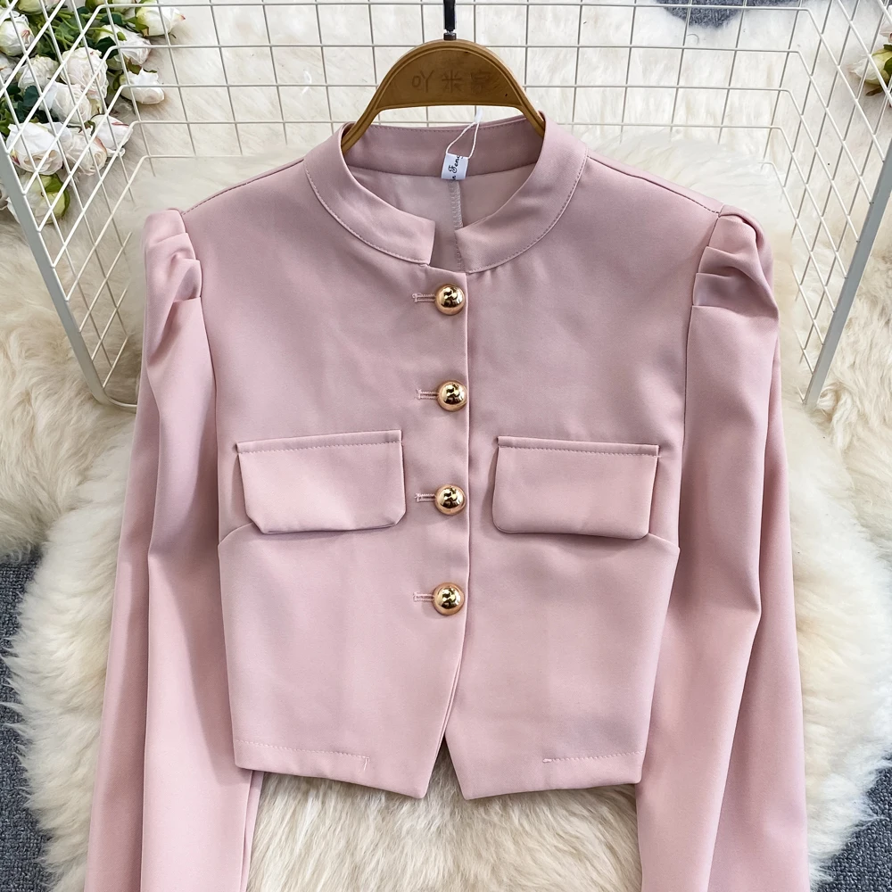 Small Fragrant Two Piece Skirt Women Bubble Long Sleeved Jacket Single breasted Coat Set of Two High Waist Slim A-line Skirt