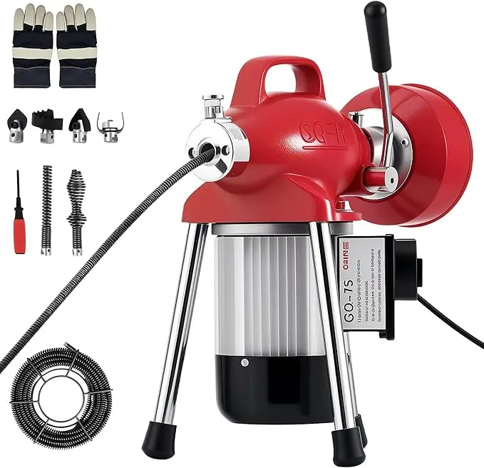 

Электрическая машина для прочистки канализации GQ-75, 82-футовый шнек с автоматической подачей, 500 Вт, 400 об/мин, портативная дренажная дрель для труб диаметром 3/4 "-4"